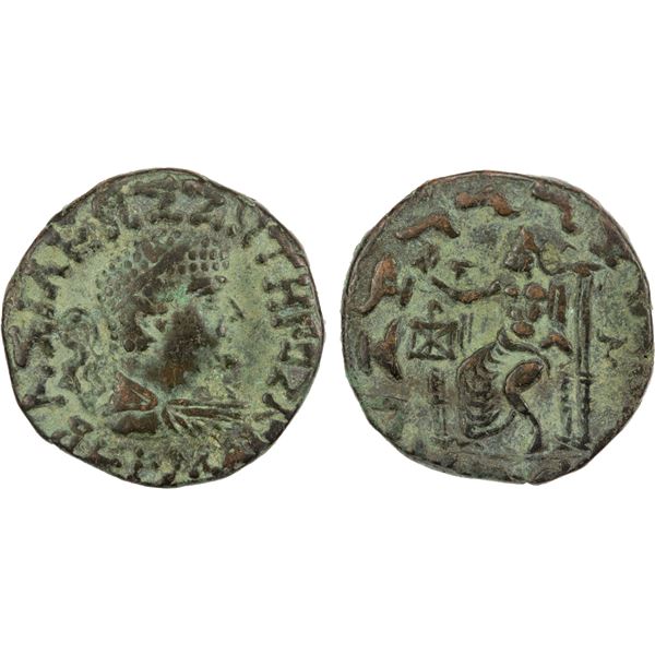 BACTRIA: Hermaios, ca. 90-70 BC, AE tetradrachm (9.05g), Demetrias in Arachosia, VF