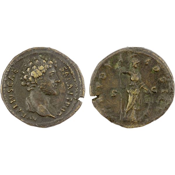 ROMAN EMPIRE: Marcus Aurelius, as caesar, 139-161 AD, AE dupondius (14.72g), Rome, 145 AD, VF
