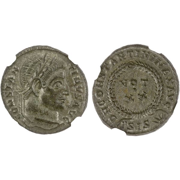 ROMAN EMPIRE: Constantine I, 307-337 AD, silvered AE follis (3.22g), Siscia, 321-324 AD, NGC Mint St
