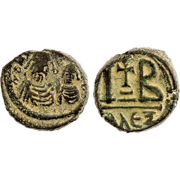 BYZANTINE EMPIRE: Heraclius, 610-641, AE 12 numia, Alexandria, Fine