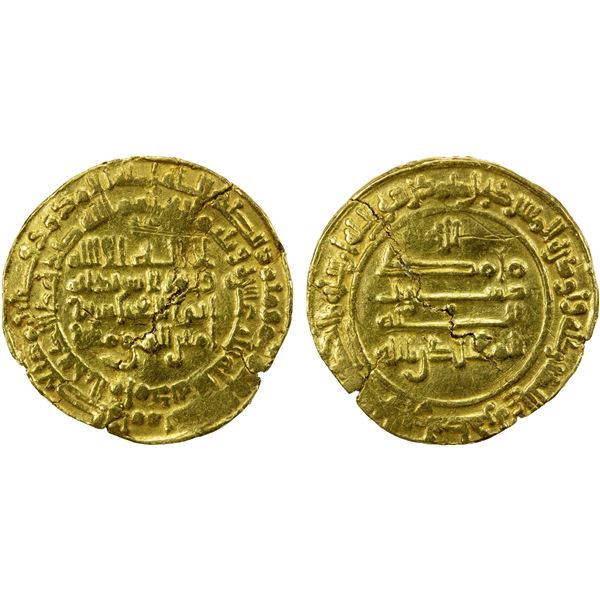 ABBASID: al-Muqtadir, 908-932, AV dinar (4.46g), al-Muhammadiya, AH313, VF