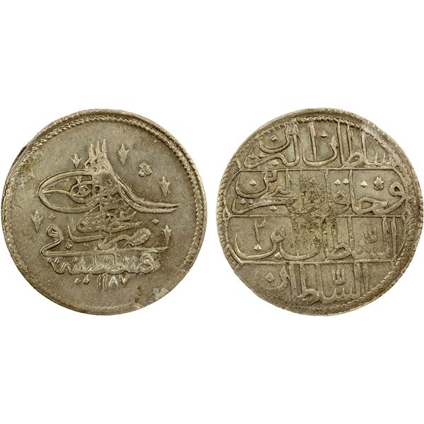 TURKEY: Abdul Hamid I, 1774-1789, AR piastre, Kostantiniye, AH1187 year 2, EF