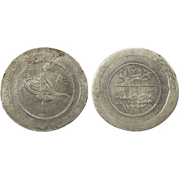 TURKEY: Mahmud II, 1808-1839, AR 5 kurush, Kostantiniye, AH1223 year 7
