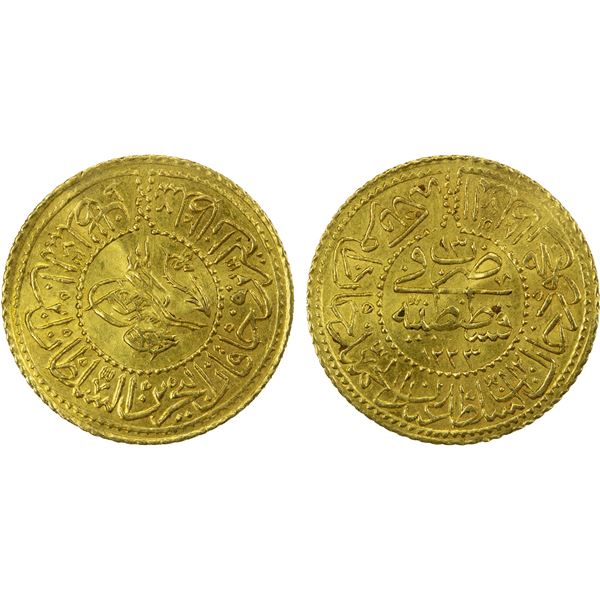 TURKEY: Mahmud II, 1808-1839, AR rumi altin (2.41g), Kostantiniye, AH1223 year 13, Unc