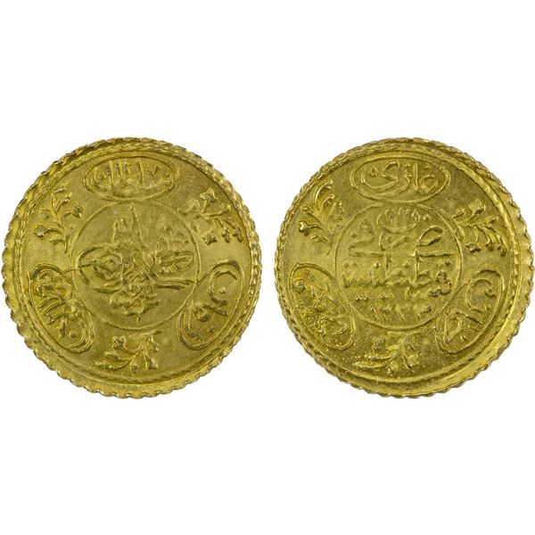 TURKEY: Mahmud II, 1808-1839, AV hayriye altin (0.90g), Kostantiniye, AH1223 year 22, EF-AU