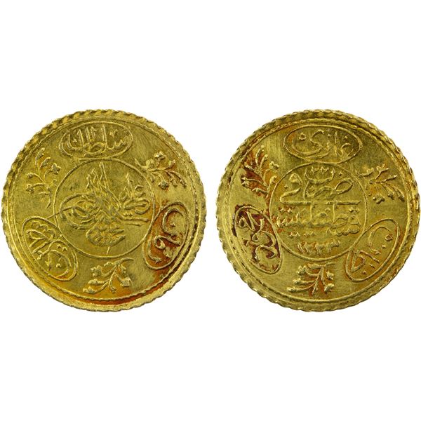 TURKEY: Mahmud II, 1808-1839, AR ½ hayriye altin (0.93g), Kostantiniye, AH1223 year 22, choice AU