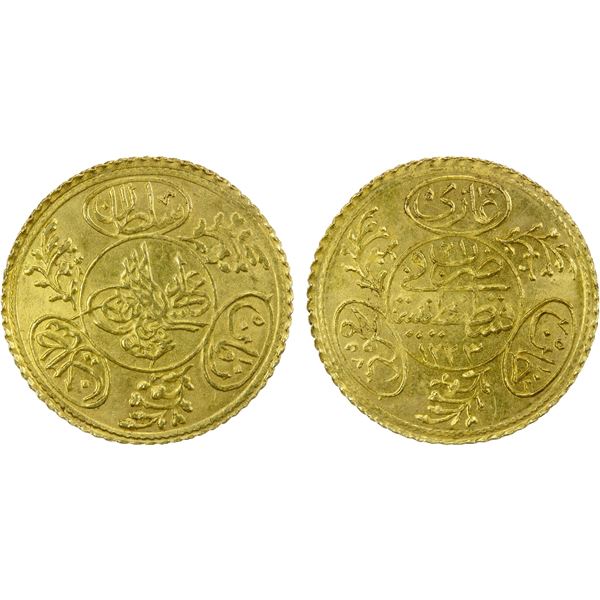 TURKEY: Mahmud II, 1808-1839, AR hayriye altin (1.8g), Kostantiniye, AH1223 year 21, Unc