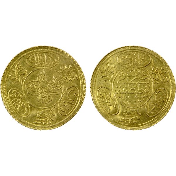 TURKEY: Mahmud II, 1808-1839, AR hayriye altin (1.82g), Kostantiniye, AH1223 year 22, Unc