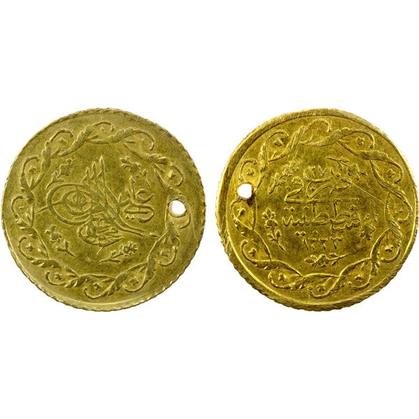 TURKEY: Mahmud II, 1808-1839, AV cedid mahmudiye (1.56g), Kostantiniye, AH1223 year 27, VF