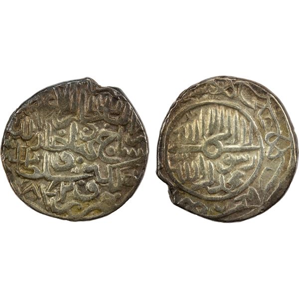 TIMURID: Shahrukh, 1405-1447, AR tanka (5.06g), Nimruz, AH842, lovely VF