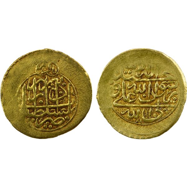 ZAND: Karim Khan, 1753-1779, AV ¼ mohur (2.77g), Tabriz, ND, VF