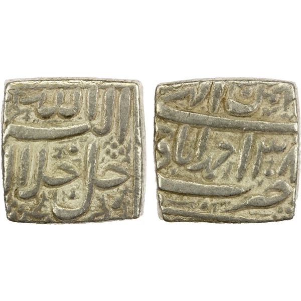 MUGHAL: Akbar I, 1556-1605, AR square rupee (11.43g), Ahmadabad, Ilahi 38, VF