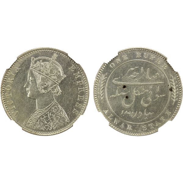 ALWAR: Mangal Singh, 1874-1892, AR rupee, 1891, NGC UNC Details