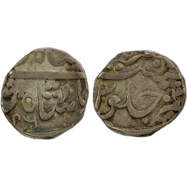 CAMBAY: Hussain Yafar Khan, 1841-1880, AR rupee (11.41g) (Khambayat), AH(12)93, lovely VF