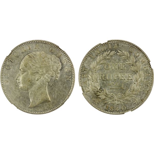 BRITISH INDIA: Victoria, Queen, 1837-1876, AR rupee, 1840(c), NGC AU58