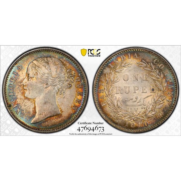 BRITISH INDIA: Victoria, Queen, 1837-1876, AR rupee, 1840(b/c), PCGS MS63