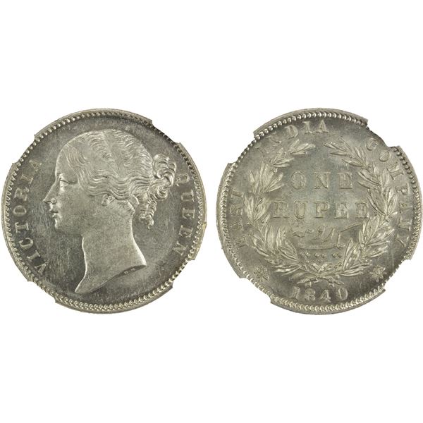 BRITISH INDIA: Victoria, Queen, 1837-1876, AR rupee, 1840(b&c), NGC MS62