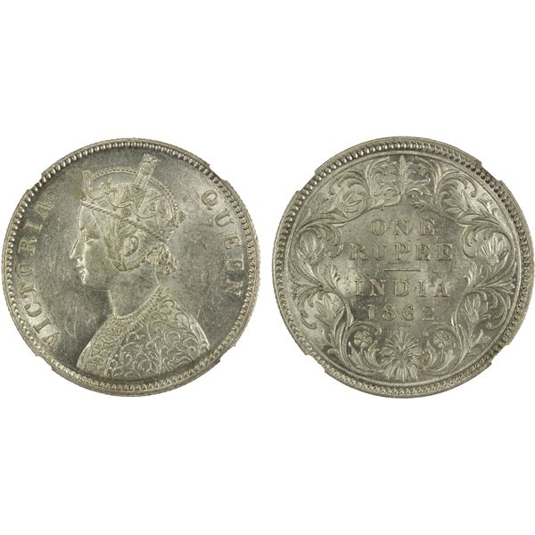 BRITISH INDIA: Victoria, Queen, 1837-1876, AR rupee, 1862(c), NGC MS62