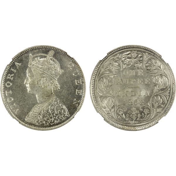 BRITISH INDIA: Victoria, Queen, 1837-1876, AR rupee, 1862(c), NGC MS62