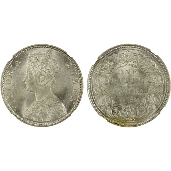 BRITISH INDIA: Victoria, Queen, 1837-1876, AR rupee, 1862(b), NGC MS62