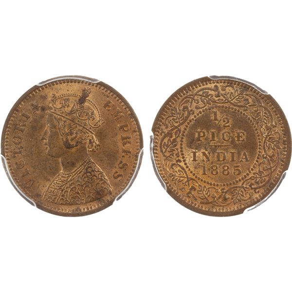 BRITISH INDIA: Victoria, Empress, 1876-1901, AE 1/2 pice, 1885(c), PCGS MS63 RB