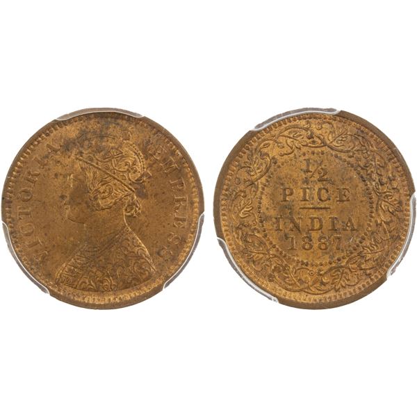 BRITISH INDIA: Victoria, Empress, 1876-1901, AE 1/2 pice, 1887(c), PCGS MS64 RB