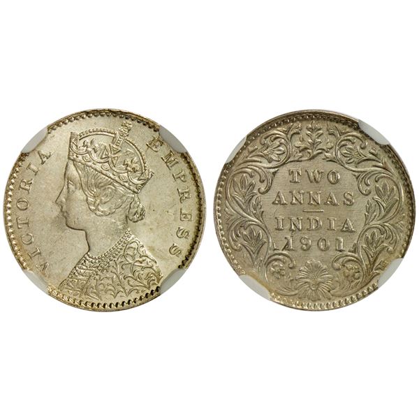 BRITISH INDIA: Victoria, Empress, 1876-1901, AR 2 annas, 1901-C, NGC MS63