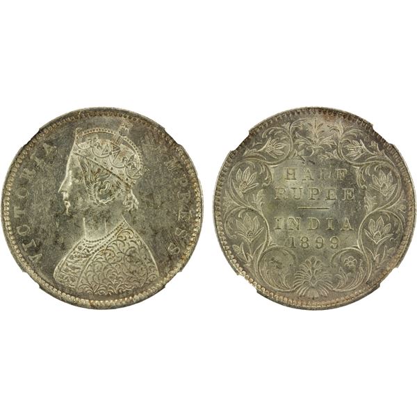 BRITISH INDIA: Victoria, Empress, 1876-1901, AR ½ rupee, 1899-B, NGC MS61