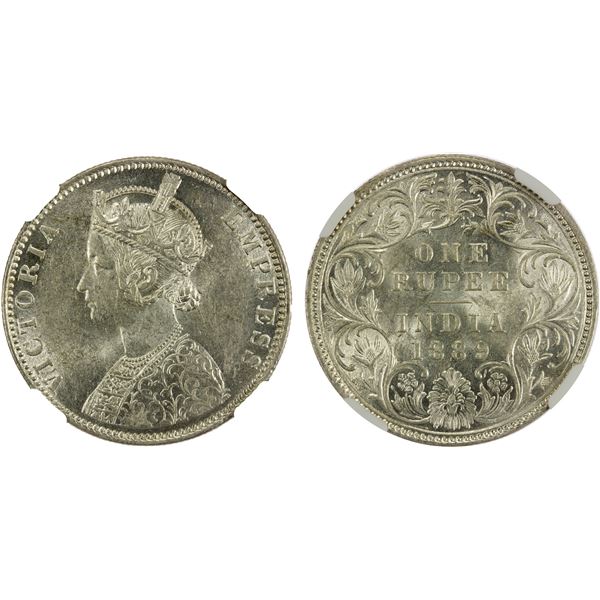 BRITISH INDIA: Victoria, Empress, 1876-1901, AR rupee, 1889-B, NGC MS61
