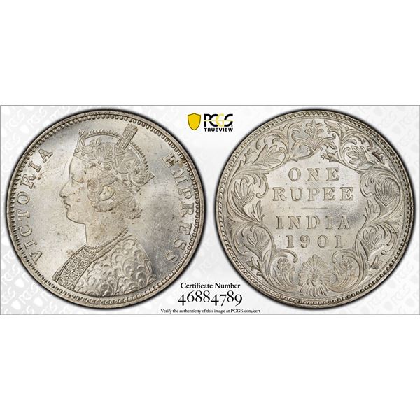 BRITISH INDIA: Victoria, Empress, 1876-1901, AR rupee, 1901-B, PCGS MS62