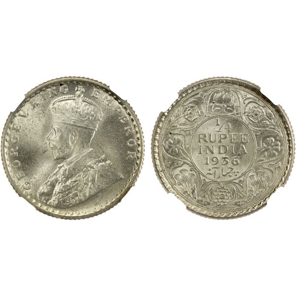 BRITISH INDIA: George V, 1910-1936, AR ¼ rupee, 1936(c), NGC MS66