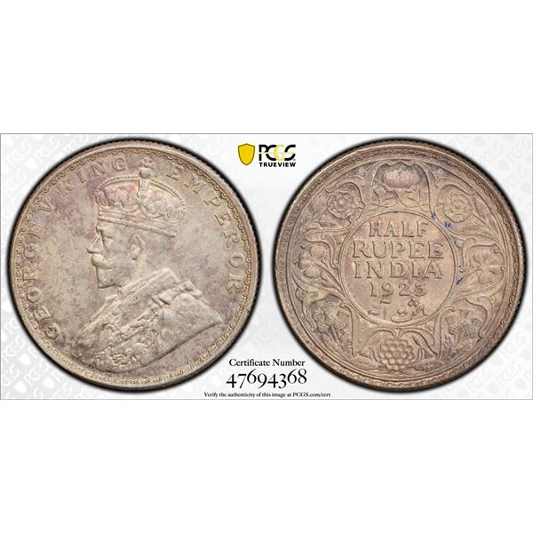 BRITISH INDIA: George V, 1910-1936, AR 1/2 rupee, 1923(b), PCGS AU58