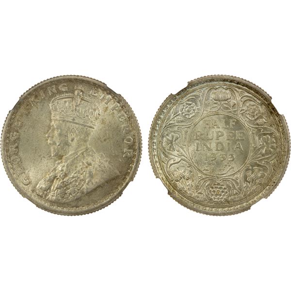 BRITISH INDIA: George V, 1910-1936, AR 1/2 rupee, 1933(c), NGC MS64