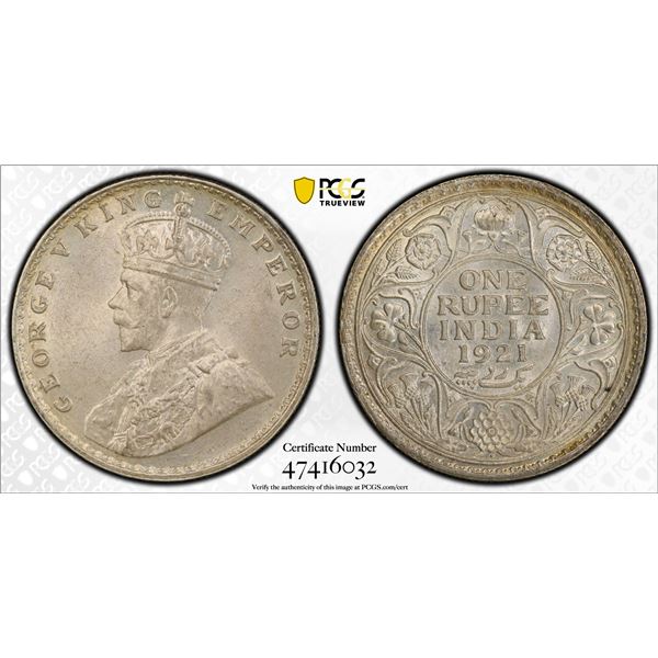 BRITISH INDIA: George V, 1911-1936, AR rupee, 1921(b), PCGS MS63