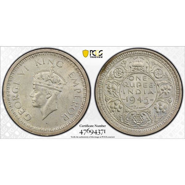 BRITISH INDIA: George VI, 1936-1947, AR rupee, 1945(b), PCGS MS61