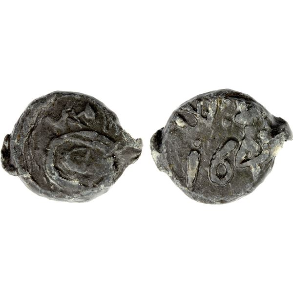 DANISH INDIA: Christian IV, 1588-1648, lead cash (3.69g), Tranquebar, 164(7), crude VF