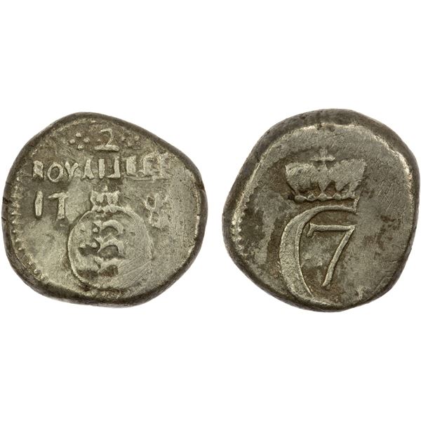 DANISH INDIA: Christian VII, 1766-1808, AR 2 royaliner (2.61g), Tranquebar, 1781, Fine