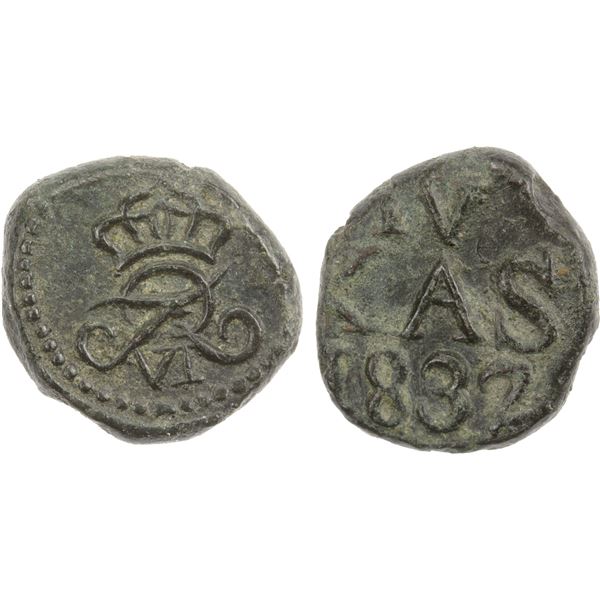 DANISH INDIA: Frederick VI, 1808-1839, AE 4 cash, Tranquebar, 1832, EF