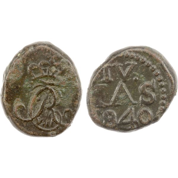 DANISH INDIA: Christian VIII, 1839-1848, AE 4 cash, Tranquebar, 1840, VF