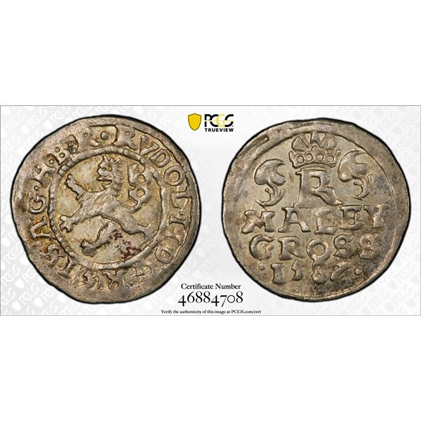 BOHEMIA: Rudolf II, 1576-1611, AR maley groschen (0.91g), Budweis, 1587, PCGS MS62