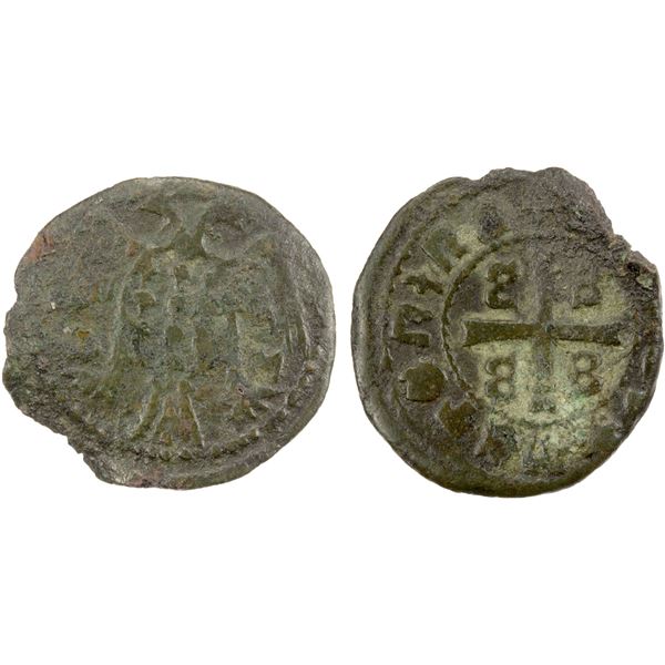 CRUSADERS: LESBOS: Dorino Gattilusio, Lord of Mytilene, 1440-1449, AE denier (1.14g), VF