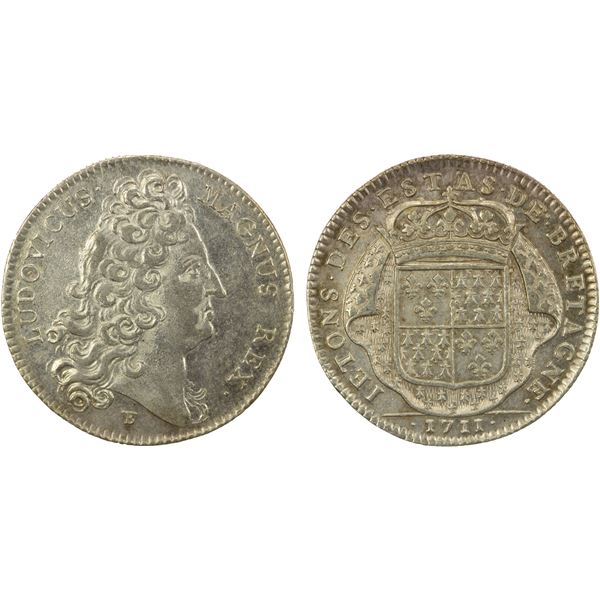 FRANCE: Louis XIV, 1643-1715, AR jeton, 1711, EF