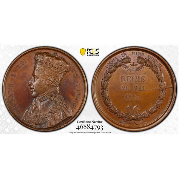 FRANCE: Charles X, 1824-1830, AE medal, 1825, PCGS Specimen 64