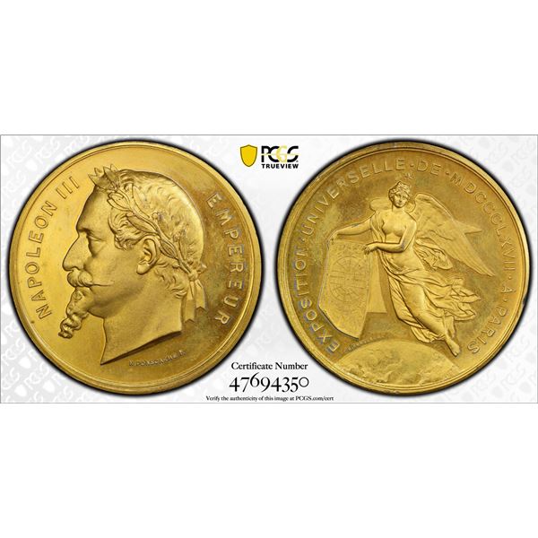 FRANCE: Napoléon III, 1852-1870, gilt AE medal, 1867, PCGS Specimen 64