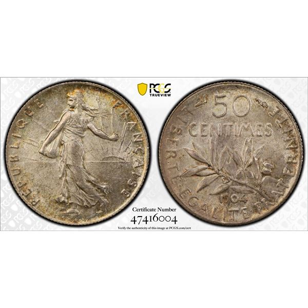 FRANCE: Third Republic, AR 50 centimes, 1904, PCGS MS64