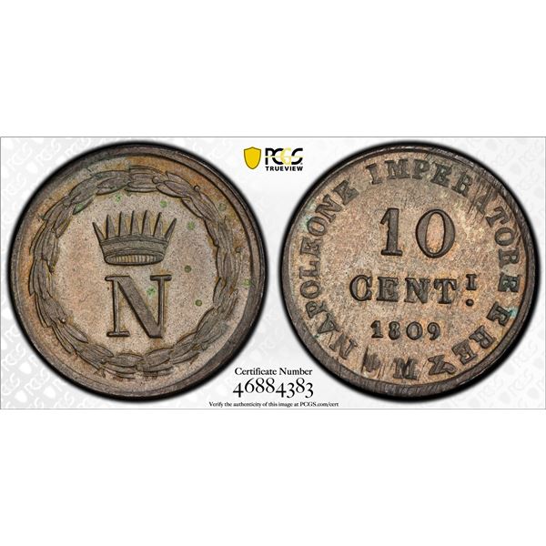 KINGDOM OF ITALY: Napoleon I, 1805-1814, BI 10 centesimi, 1809-M, PCGS MS62