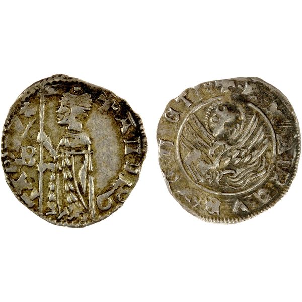 VENICE: Andrea Contarini, 1368-1382, AR soldino, ND, toned VF-EF
