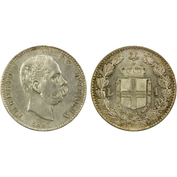 ITALY: Umberto I, 1878-1900, AR lira, 1887-M, Unc