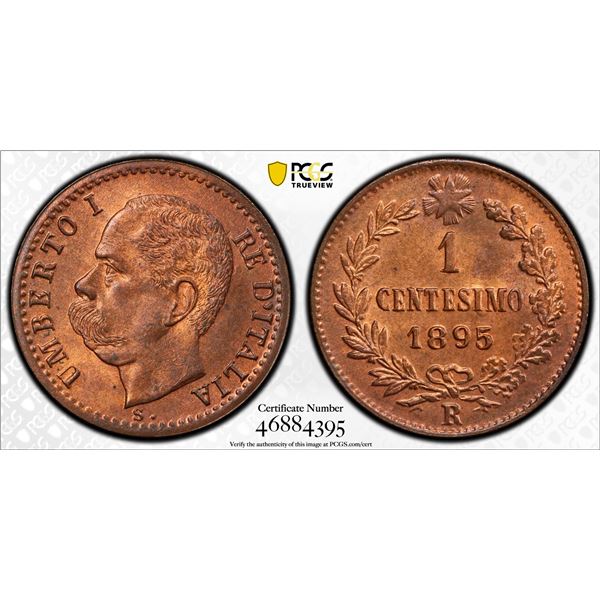 ITALY: Umberto I, 1878-1900, AE centesimi, 1895-R, PCGS MS65 RB
