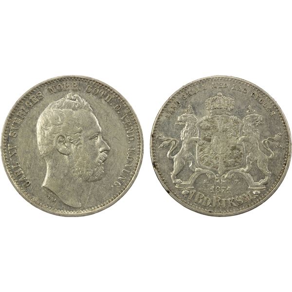 SWEDEN: Carl XV Adolf, 1859-1872, AR riksdaler riksmynt, 1871/61, VF-EF